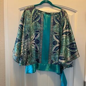 Lane Bryant Turquoise and White Patterned Blouse